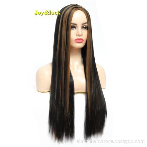Ombre Blonde With Bangs Wholesale Wigs for Women Cosplay Wigs Party Piano Blonde Brown Long Natural Straight Synthetic Hair Wigs